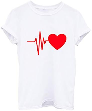 Женска тениска FQZWONG с Хубав Принтом във формата на Сърце, Къс Ръкав, Лятна Ежедневни Тениска с кръгло деколте, Модни