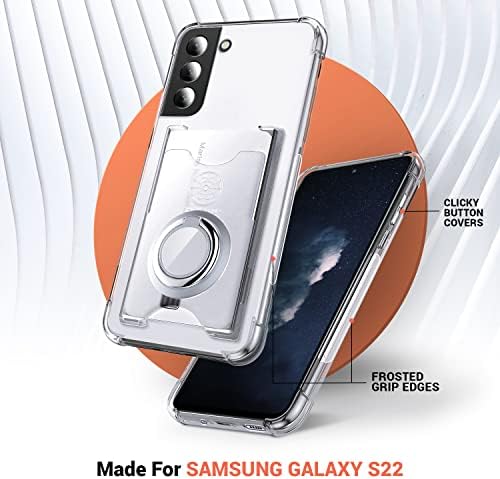 Предпазва калъф Galaxy S22, Калъф Samsung S22, Минималистична Чанта-портфейл с държач за карти и околовръстен стойка,