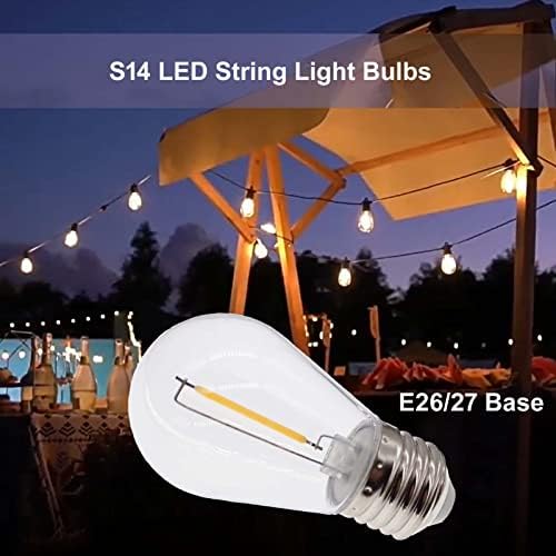 25 Опаковки улични струнни електрически крушки, нечупливи водоустойчив преносими led лампи S14, 1 W се Равнява на 11 W лампам с нажежаема жичка Edison, 2200 До Топло бяло E26 сред