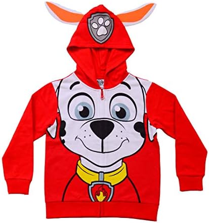 Hoody с качулка за момчета Nickelodeon Paw Patrol Marshall, Ръбъл или Chase с цип за бебета и малки деца – Червено /