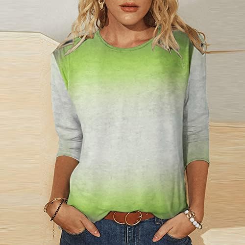 Есенно Лятна Блуза с графичен Дизайн на Тениска за Момичета, през Цялата Деколте с 3/4 ръкав, Деколте Лодка, Памучен