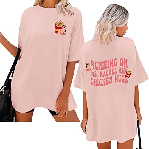 Сладки тениски Оверсайз за жени, Ретро Принт, Върхове свободно намаляване с Кръгло деколте и Къс Ръкав, Сладък дамски блузи (Z01C-Розово, X-Large)