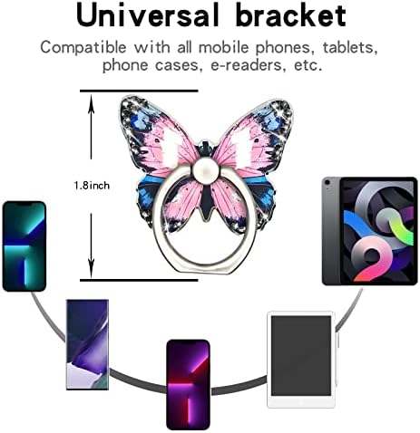 Cavdycidy Bling Метален Държач за пръстени със сладка пеперуда за мобилен телефон, Въртяща се на 360 ° Стойка за отпечатъци, Universal, Съвместима с всички смартфони (Брилянт син
