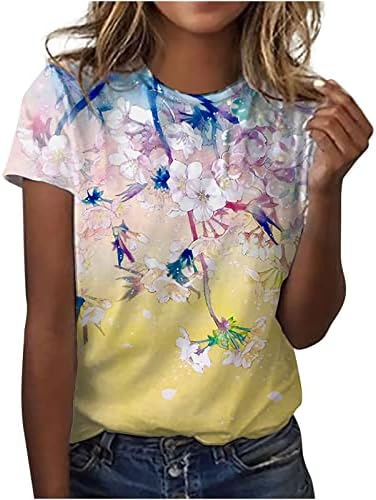 През цялата Деколте Лодка, Памучен Графична Блуза Свободно Намаляване на Тениска за Късна Закуска, Женска Тениска С Къс Ръкав За Момичета