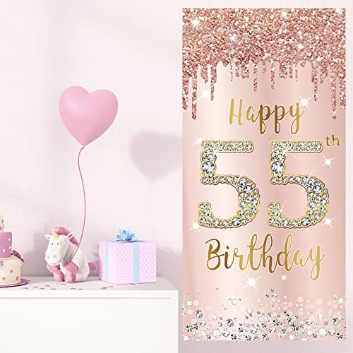 Украса на 55-ия Рожден Ден, на Вратата на Банер за Жени, Розов Фон от Розово Злато С 55-Годишен Рожден Ден, Аксесоари