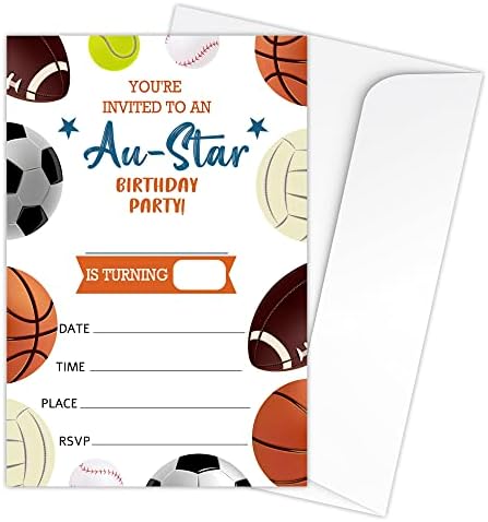 Покани Картички Zodvery All Star на парти в чест на рождения Ден - Спортни аксесоари за партита за деца, момчета или