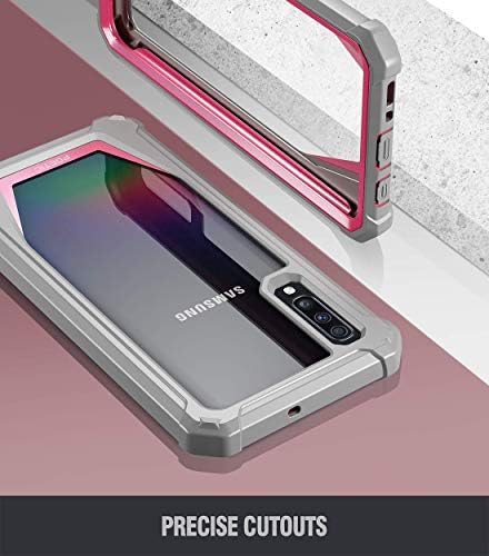 Калъф серия Гардиън Poetic, предназначени за Samsung Galaxy A70, пълен размер на Хибрид устойчив на удари броня с вграден защитно фолио за екрана, розов / прозрачен