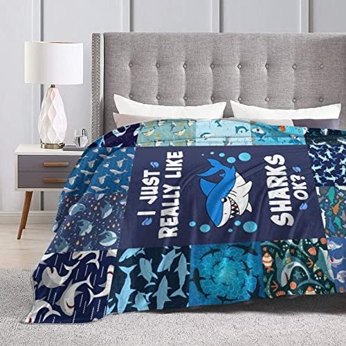 Одеяло с Акули, Синьо Одеяло с участието на Акула, Плюшевое Одеяло с Принтом Океан и животни, мек вълнен плат Пухкав