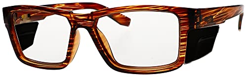 Очила за радиационна безопасност модели T9538S с оловни лещи Equivlancy диаметър 75 мм и странични екрани Pb Eq 50 мм дизайнерски пластмасова рамка (кафяв цвят)