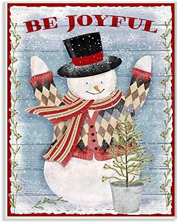 Коледна елха в стил Кънтри Stupell Industries, Снежен човек, Зимата сняг, Дизайн Бет Алберт, Стенни табели, 10 x 15,