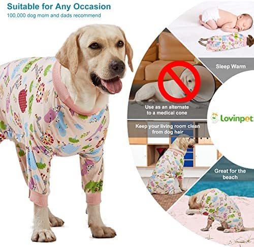 LovinPet Дрехи за големи кучета: Пижами за големи кучета, Оборудвана приятелка / Лек Пуловер-пижами за кучета, пълно