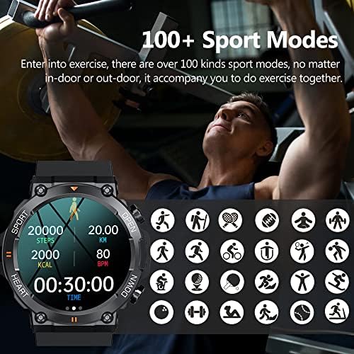 Tiomio Смарт часовници за мъже Bluetooth Покана (Отговор /осъществяване на повикване) Водоустойчив фитнес следи с честота на сърдечния ритъм и кръвното налягане 1,39 Военни