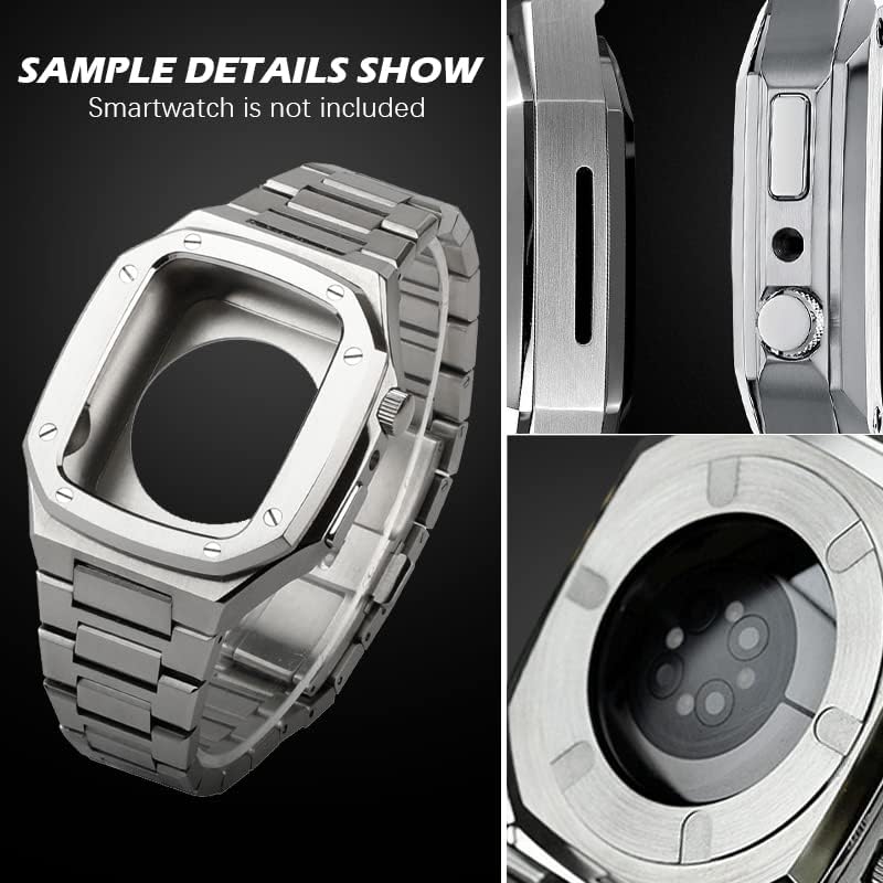 CNHKAU най-новият модел от неръждаема стомана за Apple Watch Band 7 44 мм 45 мм Благороден метал за iWatch Series 7 6 SE 5 41 мм 40 мм Комплект модификация Bezel (Цвят: черен-B, размер: 41 мм)
