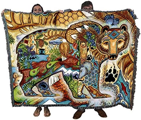 Одеало Pure Country Weavers с мечка Гризли - Тотем на животински Духове-от Сю Кокчиа - Подарък Гоблен, Изтъкан от памук
