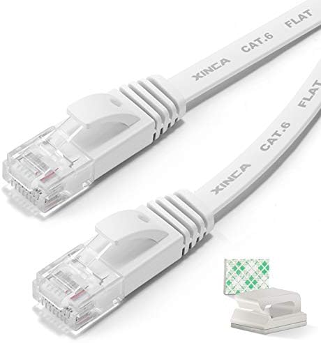 Ethernet кабел XINCA Cat6 50 метра Бял Gigabit Плосък Мрежов LAN кабел с 25 бр Кабелни Скоби Конектори Rj45 без Довършителни