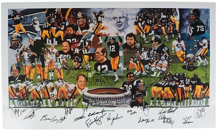 Литография с автограф от отбора на Питсбърг Стийлърс десетилетие на 70-те - JSA COA - Изкуството на НФЛ с автограф
