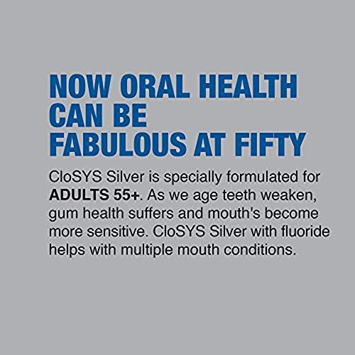 Течност за изплакване на устата CloSYS Silver Fluoride, 16 унции (опаковка от 2 броя), Мента Нежна, за възрастни 55+, Не съдържа алкохол, оцветители, балансирано рН, Бори се със зъб?
