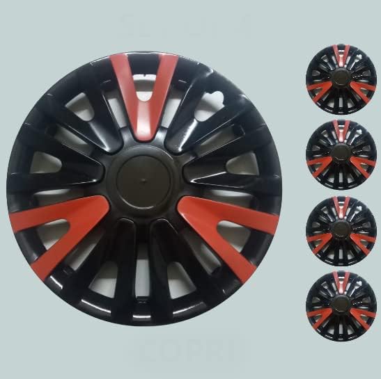 Copri Комплект от 4 Джанти накладки 13 инчов Черно-Червена Капачка на Главината На бутоните е Подходящ За Hyundai Accent