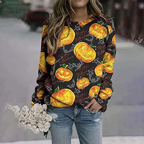 Жена пуловер ZEFOTIM размер плюс за Хелоуин, сексуални графични тениски, ежедневни блузи с кръгло деколте и дълъг ръкав,