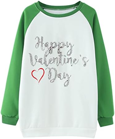 Честит Свети Валентин, за Дамски Модни Блузи, Пуловер с Хубаво Сърце, Топ, Ризи с кръгло деколте и Дълъг Ръкав, Блуза,