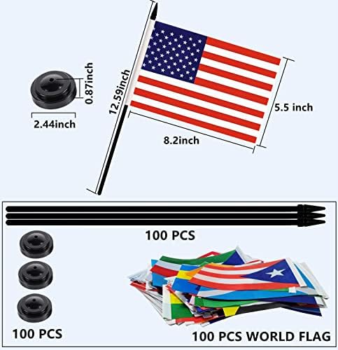 Набор от флагове за работния плот 100 страни Лукс, Международен кодекс за офис маса от черна стойка, флаг страни по света