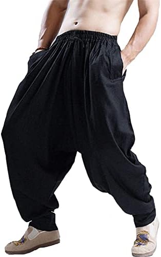 CLANMILUMS Мъжки Ежедневни Зреещи Широки Панталони в стил Бохо-Хипи, с Ниска Талия