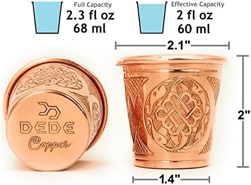 DEDE Copper - серия 2023 cc, 2 унция (комплект от 2 чаши) за текила /водка, мини-чаша Moscow Mule, мини-чаши, ръчно изработени