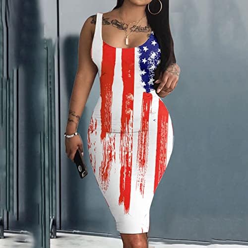 На 4 юли Секси Рокля за Жените, Дебнещ Лятото мини Рокля, Американското Знаме, С Кръгло деколте, В Бретелях, Без Ръкави,