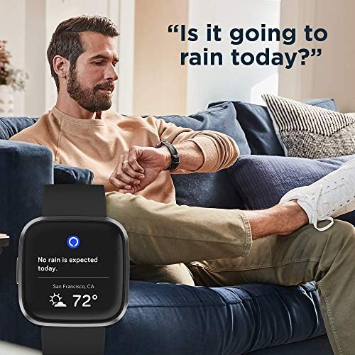 Умен часовник Fitbit Versa 2 за здраве и фитнес пулс, музика, вградена функция на Алекса, проследяване на сън и плуване,
