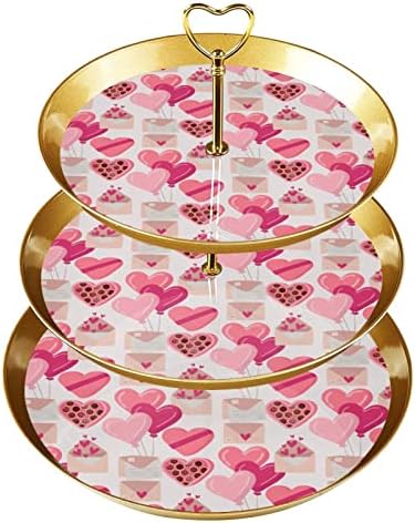 DragonBtu 3-Нива Поставка за Кексчета със Златен Стълб на Многослоен Пластмасов Поднос за Десерти за Ден на Свети Валентин с Бесшовным Модел Дисплей за Плодови Бонбони ?