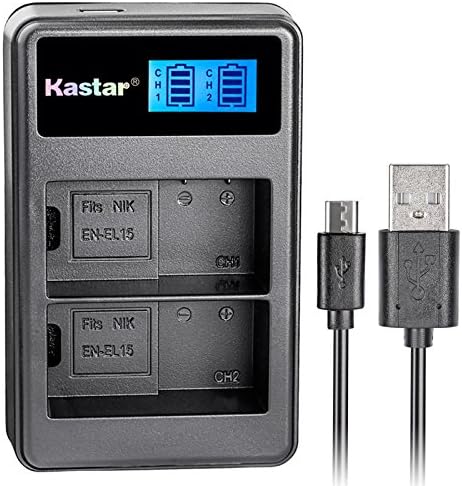 Двойна коварен зарядно устройство Kastar LCD за цифрови огледално-рефлексни фотоапарати на Ели EN-EL15, Ели D850, D750,
