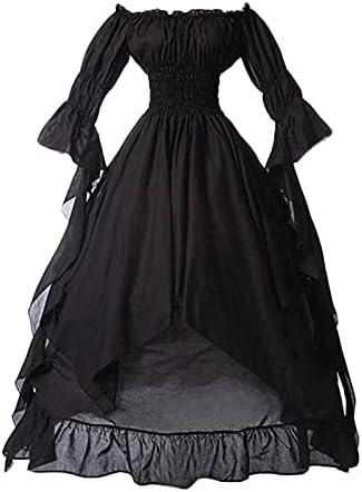 Рокля от епохата на възраждането ZEFOTIM Женски свободно рокля-тръба с дълъг ръкав в ретро стил, за cosplay, елегантна