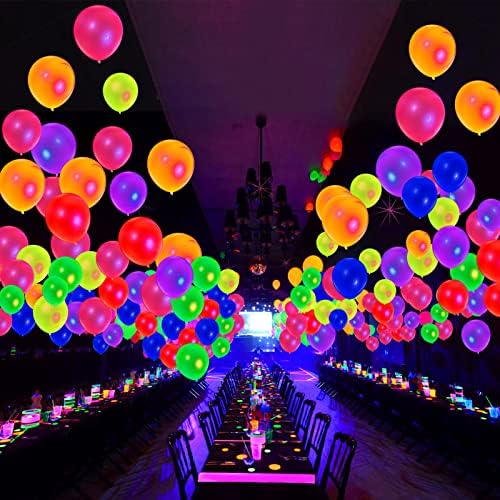 Cadeya 100 бр. Неонови балони, 12 Ултравиолетови Разноцветни Балони Blacklight, Светещи в Тъмното, Светещи Гелиевые Латексови