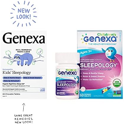 Genexa Sleepology за деца – 60 таблетки | Сертифицирано Органично средство, без ГМО, Без мелатонин, По рецепта, Хомеопатично