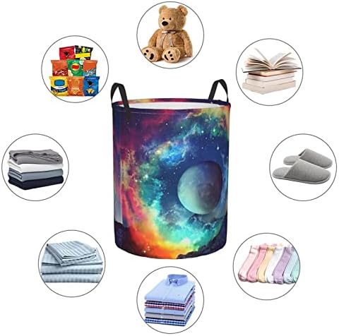 Кошница за дрехи Trippy Rainbow, сгъваема водоустойчив кръгла кошница за дрехи, Кошница за съхранение на мръсни дрехи