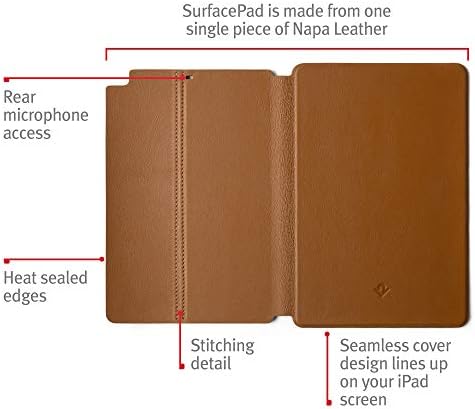 Twelve South SurfacePad за iPad Mini 5 | Ултра-Луксозен калъф от естествена кожа напа + Поставка за дисплея с функция