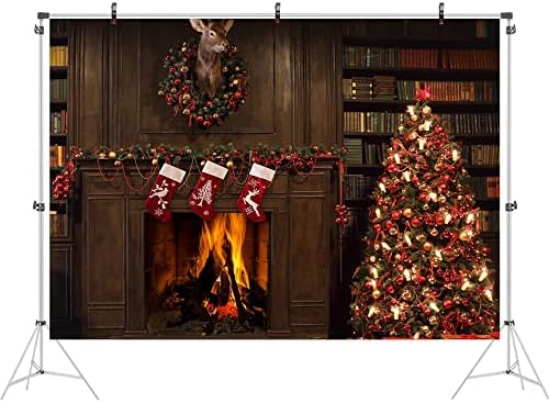 Ticuenicoa 7 × 5 метра Коледен Фон за Камина Коледно Дърво Библиотека Дървен Стенен библиотеката Произход, Семейно Парти