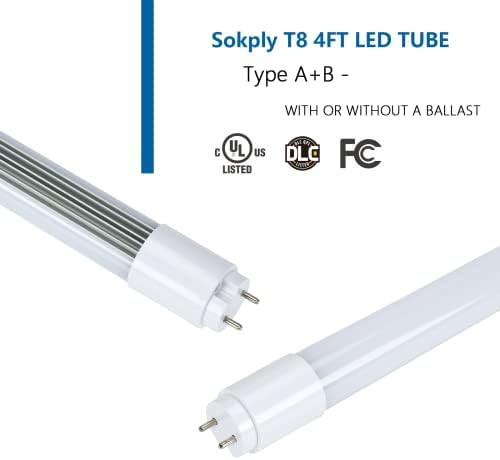 Led крушки Sokply Т8 4 фута тип A + B 18 W 2250ЛМ, замяна на луминесцентни лампи F32T8/F40T12 (18 W = 30 W), бяла светлина
