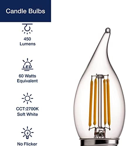 Led крушки за Полилеи FLSNT Капацитет от 60 Вата В изражение, Лампи за sconces свещ с регулируема яркост CA11 LED E26,