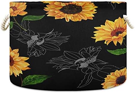 ALAZA Sunflower Черна Голяма Кошница за дрехи с Дръжки за Одеяла, Кърпи, Кошница за детска стая 20 x 20 x 14