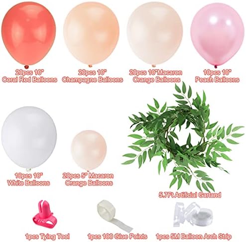 Набор от Гирлянди от Прасковено балон, Праскова Коралово-червено, Шампанско и бял балон за Прасковено Рожден Ден, Бебе