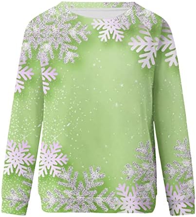 Дамски 2022 Грозни Коледни Пуловери, елегантно облечен Ежедневни Лека Блуза с Кръгло деколте и Дълъг Ръкав, Весели Коледни