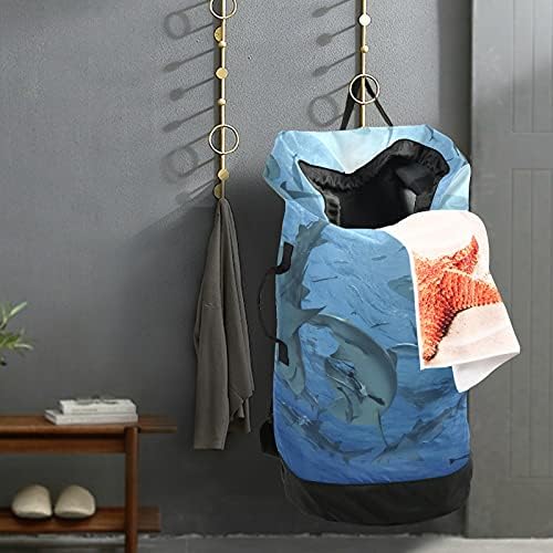 Чанта за дрехи Акула под водата, Сверхпрочный Раница за пране на дрехи с плечевыми ремъци и дръжки, Пътна чанта за дрехи