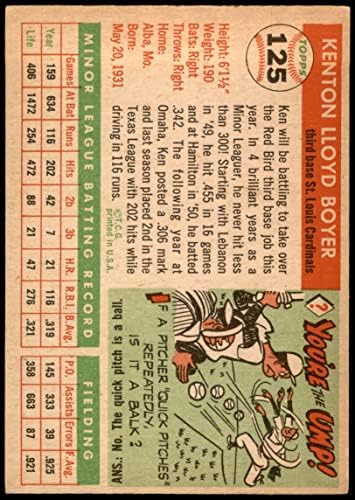 1955 Topps 125 Кен Бойер Сейнт Луис Кардиналс (Бейзболна картичка) VG/БИВШ Кардиналс