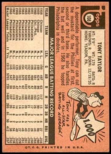 1969 Topps 108 Тони Тейлър Филаделфия Филис (Бейзболна картичка) VG Phillies