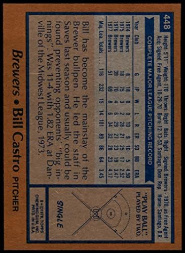 1978 Topps 448 Бил Кастро Милуоки Брюэрз (Бейзболна картичка) Ню Йорк / MT Brewers