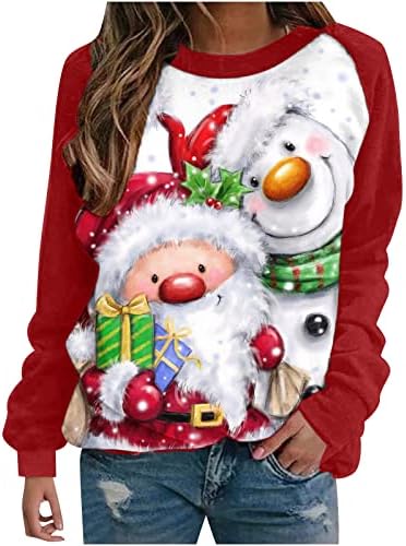 lcziwo Коледни Блузи с дълъг ръкав за Жени, Пуловер с ръкави Raglan в Цвят Блок, Риза 2022, Модни Hoody с кръгло деколте
