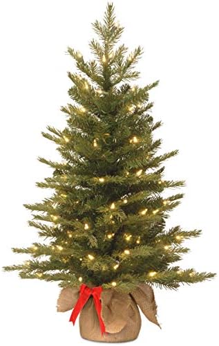National Tree Company Предварително Запалиха Изкуствена мини-Коледна елха Real Feel, Зелена, скандинавски Смърч, Бял