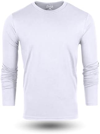 Тениска от пресни, чисти нишки с кръгло деколте и дълъг ръкав в Бял цвят - Ултра Мека тениска - Смес от памук и поли