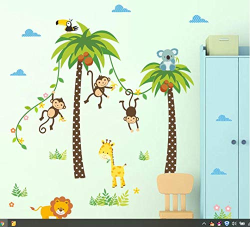 COVPAW Стикери За Стена Начало Декор Животни Зоологическата градина Маймуна Кокосова Палма, Тропически Джунгли Детска Детска Стая Етикети